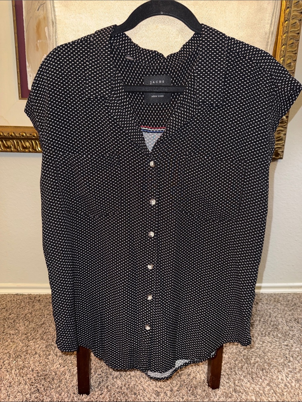 Jachs Girlfriend New York Black Button-Front Cap-Sleeve Polka Dot Top Size Large